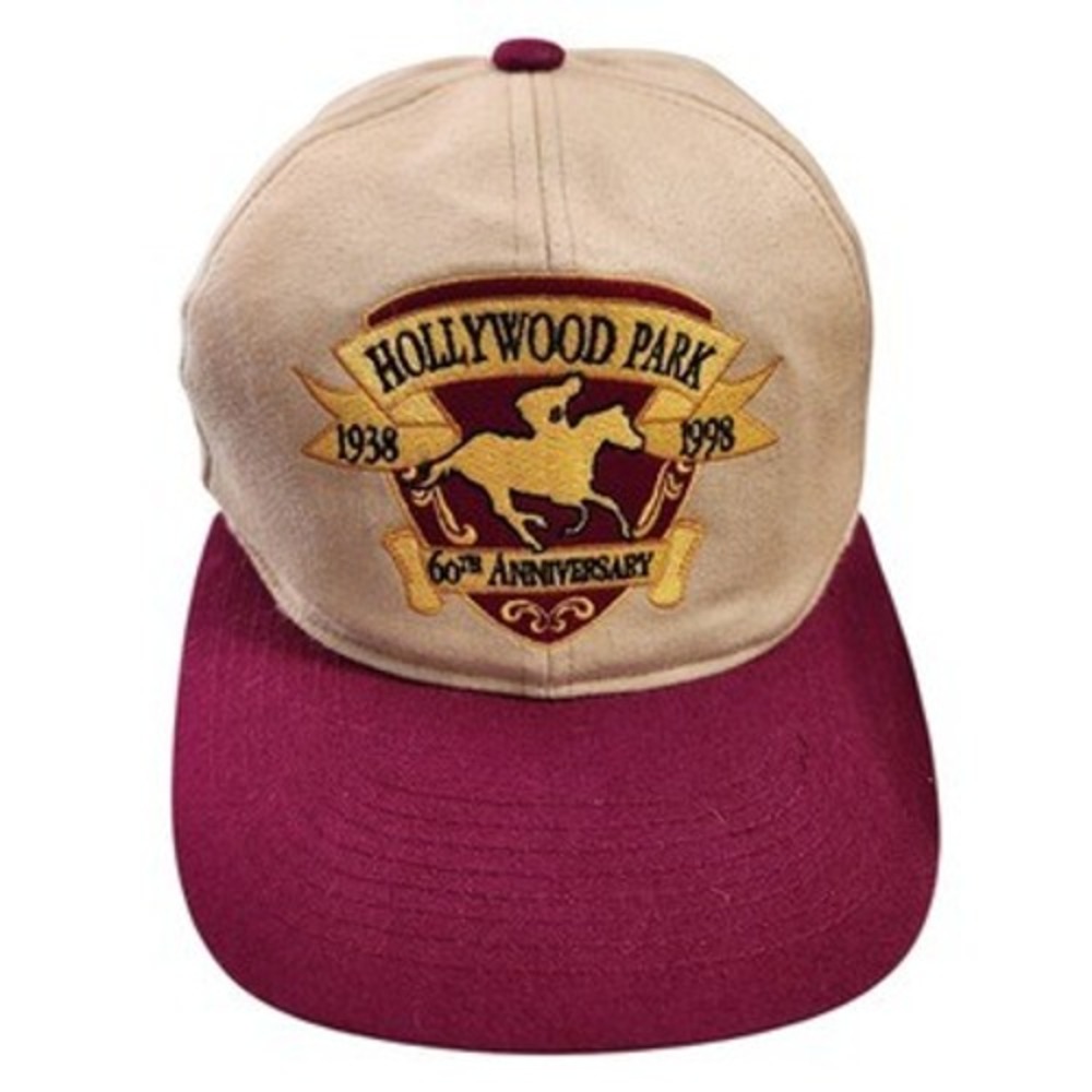 Vintage Hollywood Park 60th Anniversary Hat Tan Burgundy Horse‎ Racing Strapback